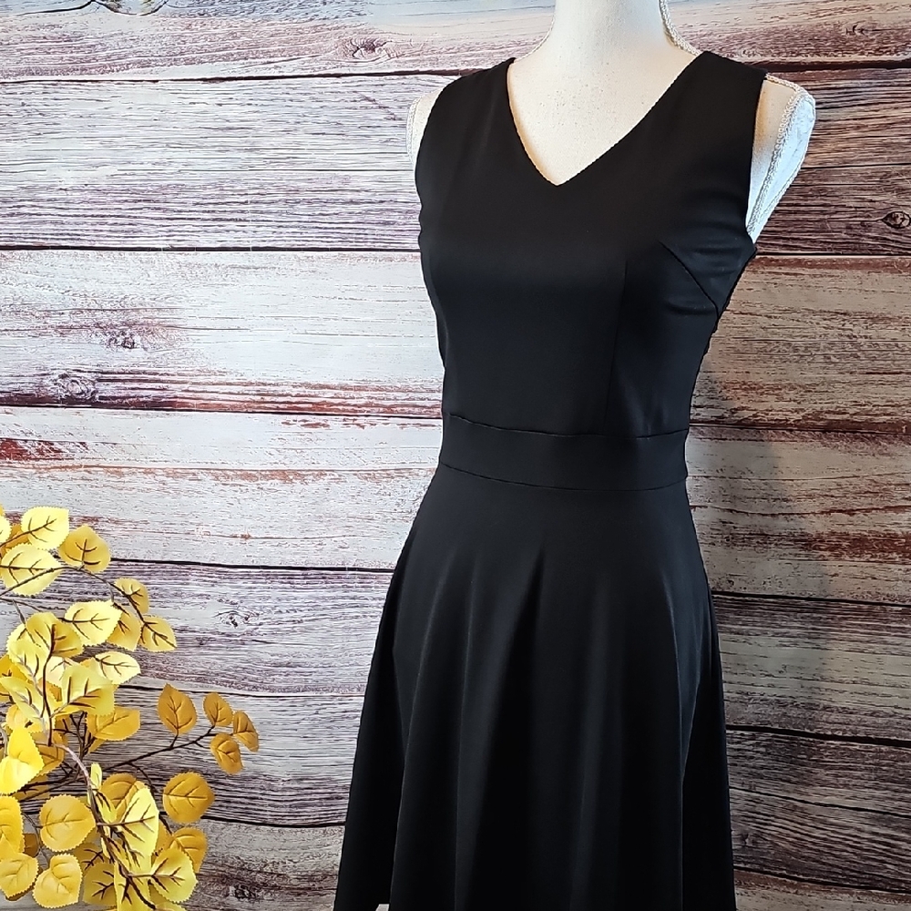 HELOISE DE SY BLACK A-LINE SLEEVELESS V NECK MIDI DRESS